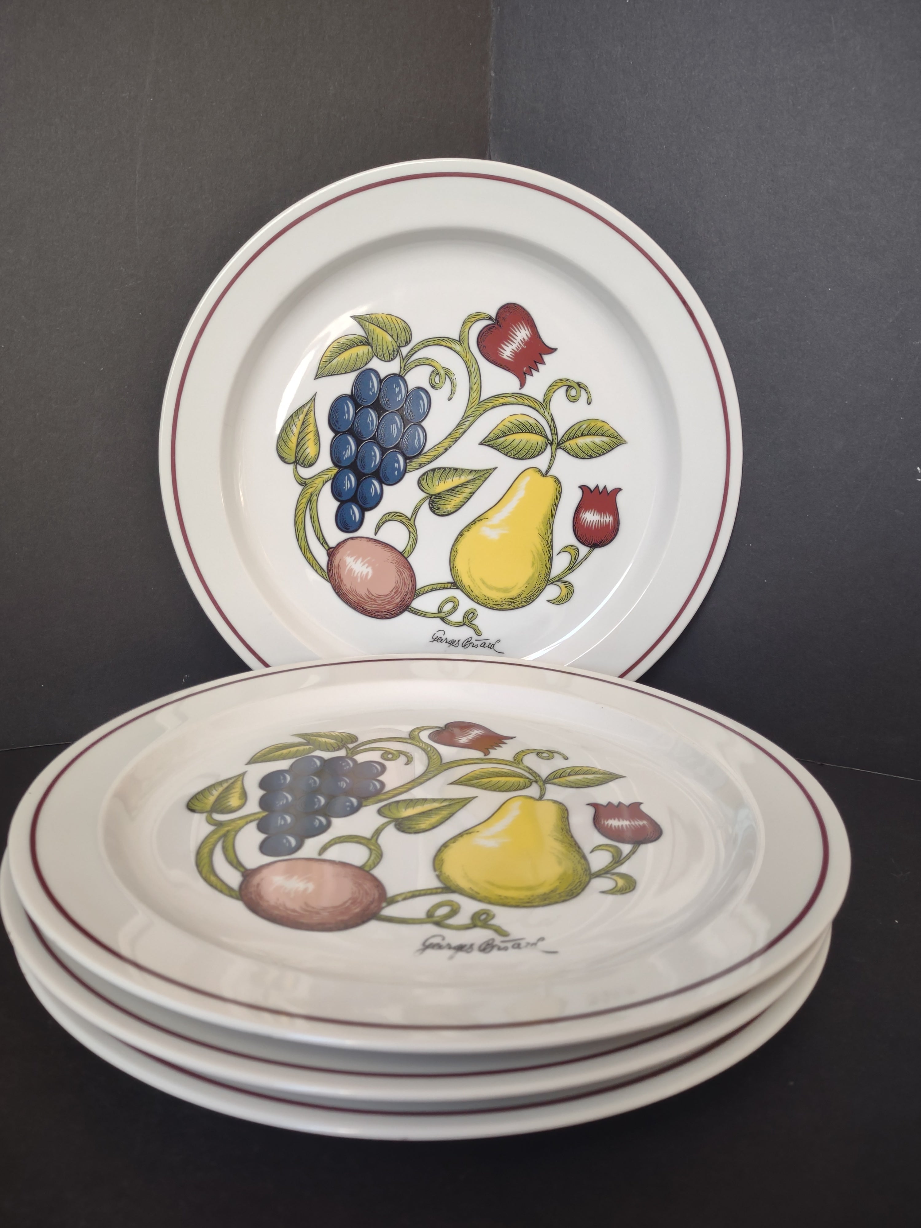 Set 4 Dinner Plate Arbor George Briard Fruit Grape Thanksgiving (lot 1255)