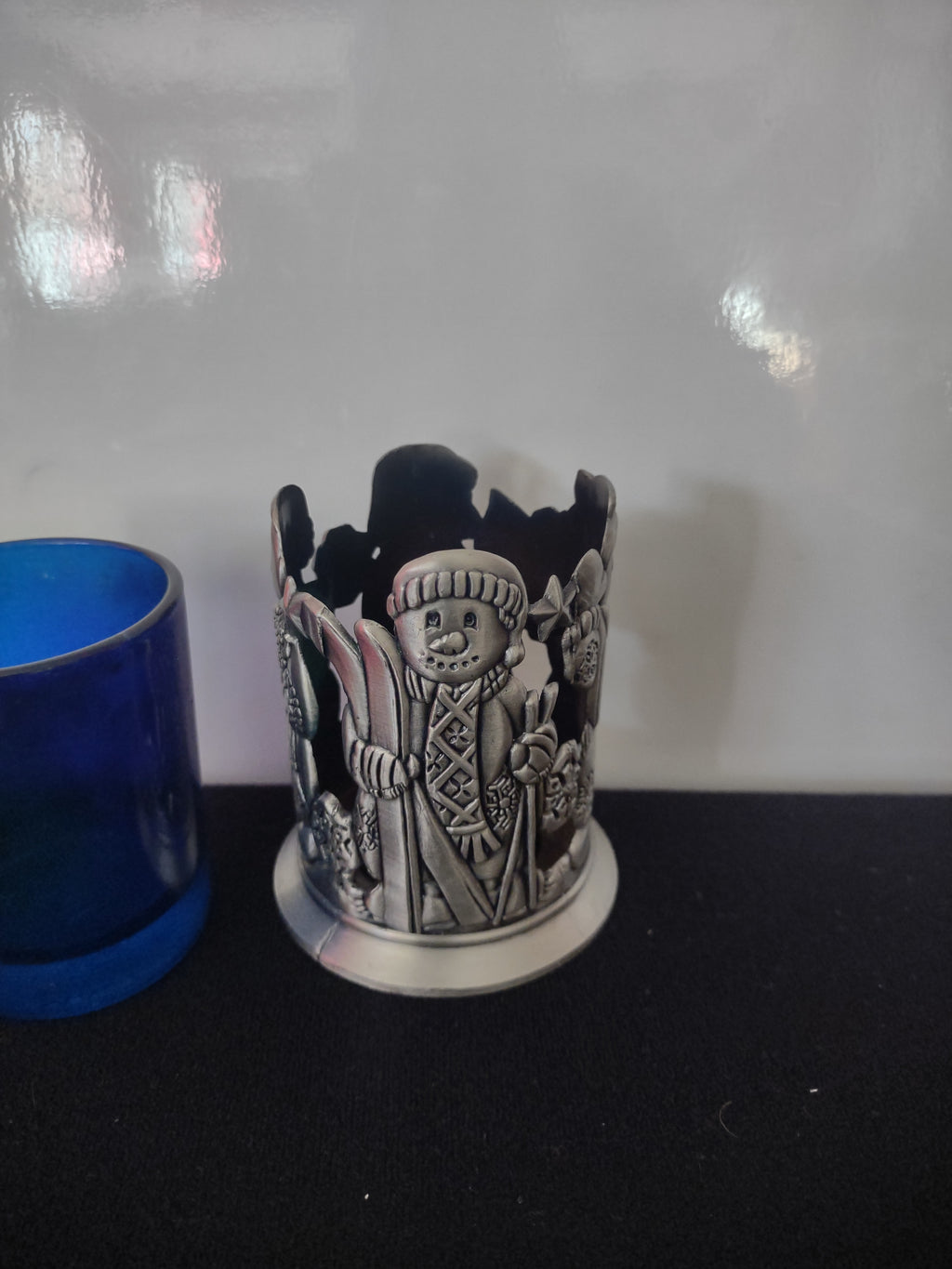 Christmas Holiday Pewter Tea Light Holder 2 Angel 1 Snowman (Lot 4565)
