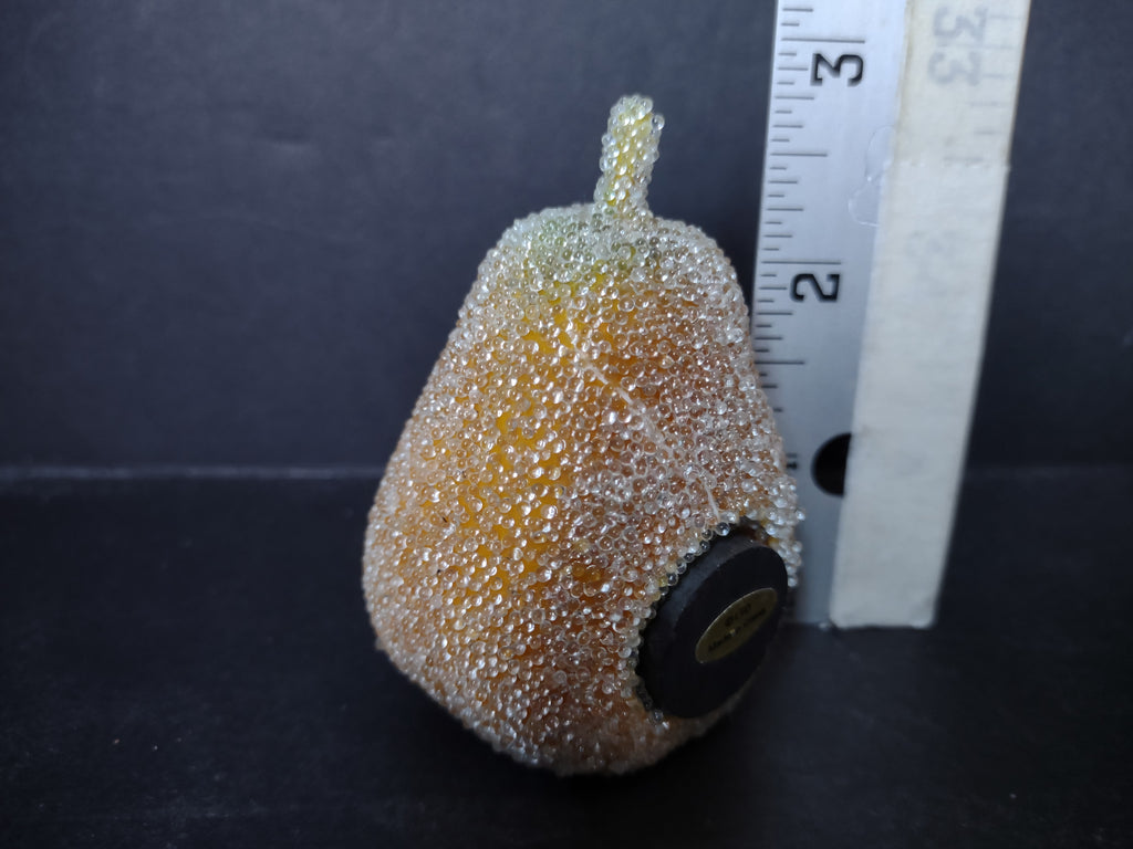 Vintage MCM Sugared BEADED Fruit Refrigerator Magnets Apple Pear (lot 5042)
