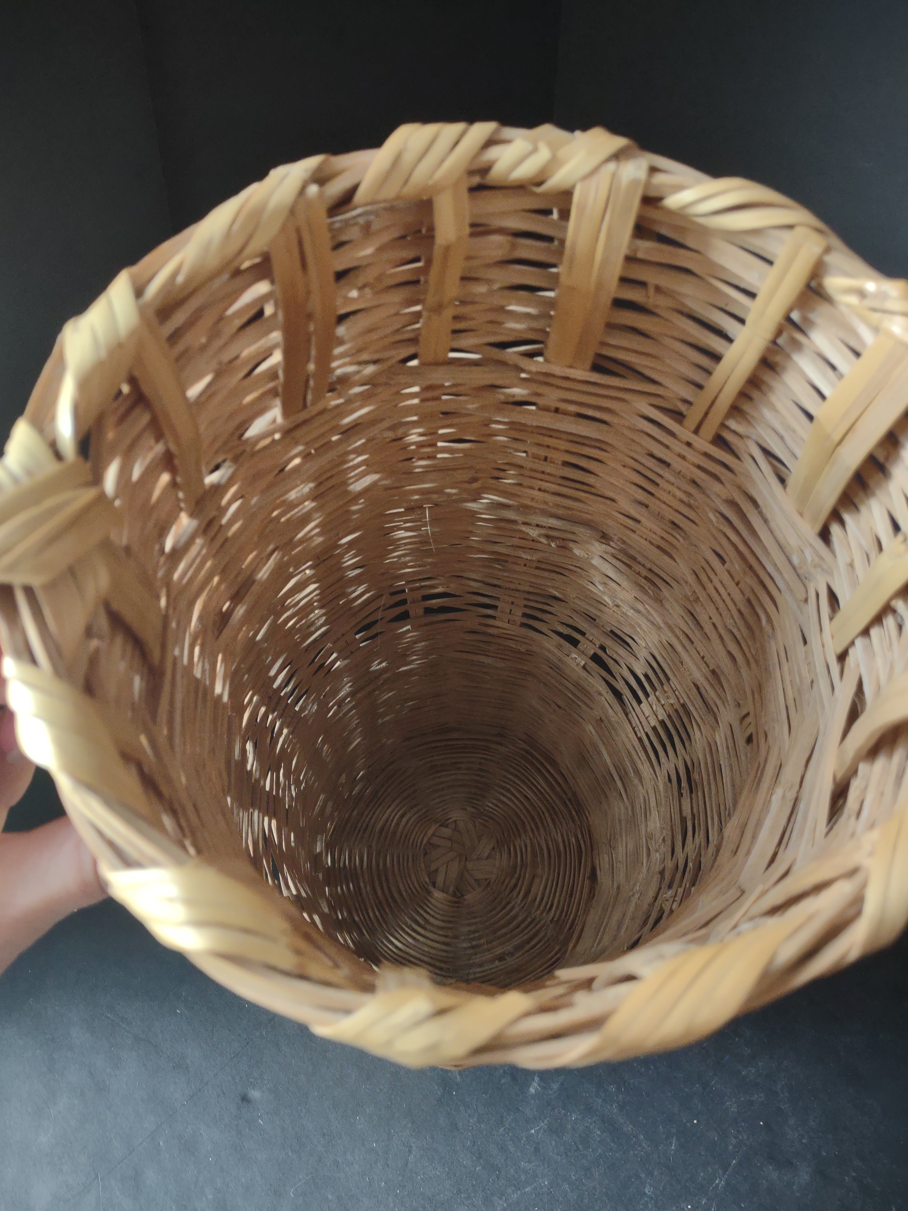 Vintage Wicker Rattan Vase Basket Boho MCM Chic Two Handles Woven 20"(lot 3118)