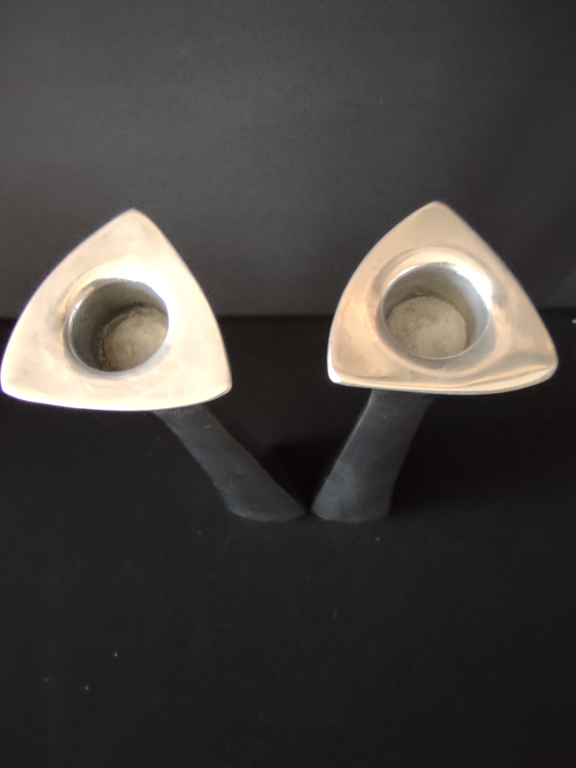 Vintage Mann Pewtertone 14.5" Candle Stick Set Of 2 MCM (Lot 5729)