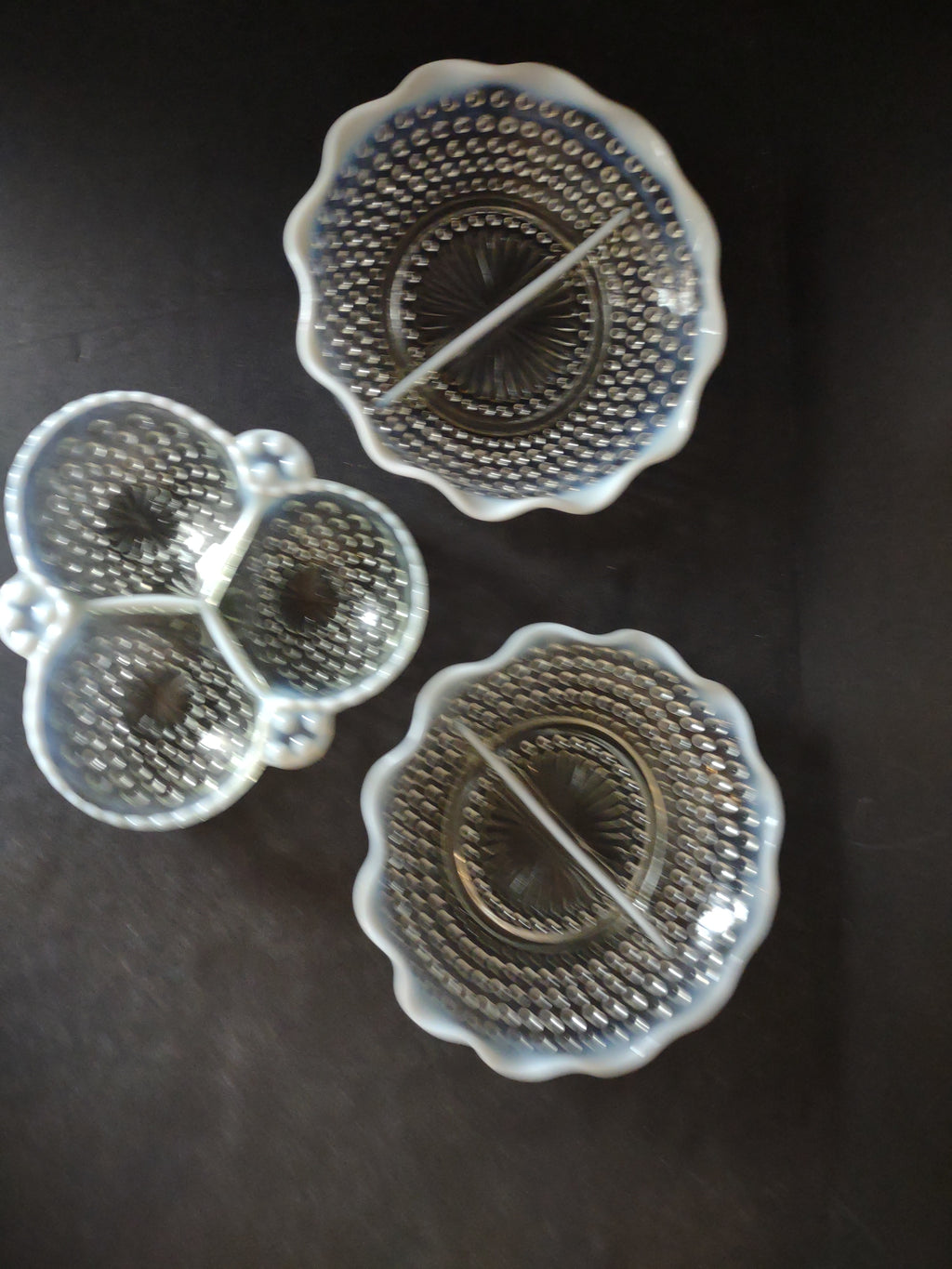 Anchor Hocking Hobnail Moonstone Serving Dish Set of 3 (lot 2600c)