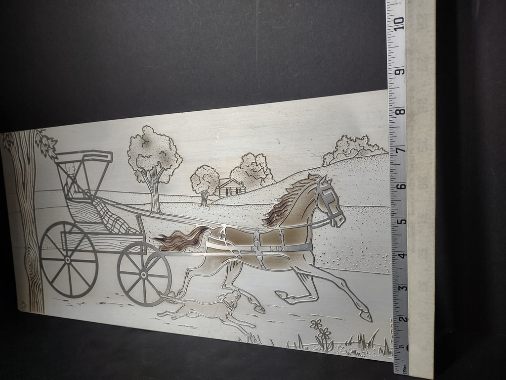Set of 2 Tin Metal Picture Sign Horse Baggy (lot 2511c)