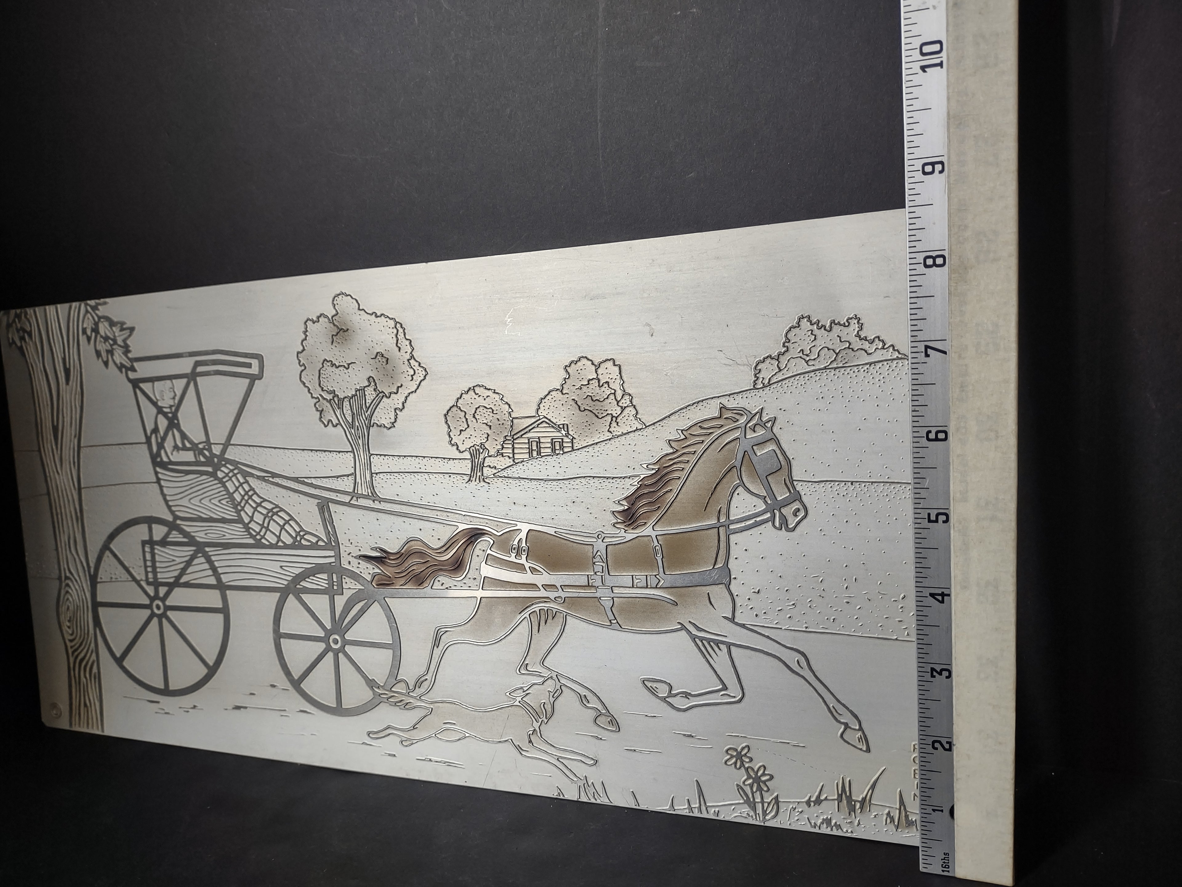Set of 2 Tin Metal Picture Sign Horse Baggy (lot 2511c)