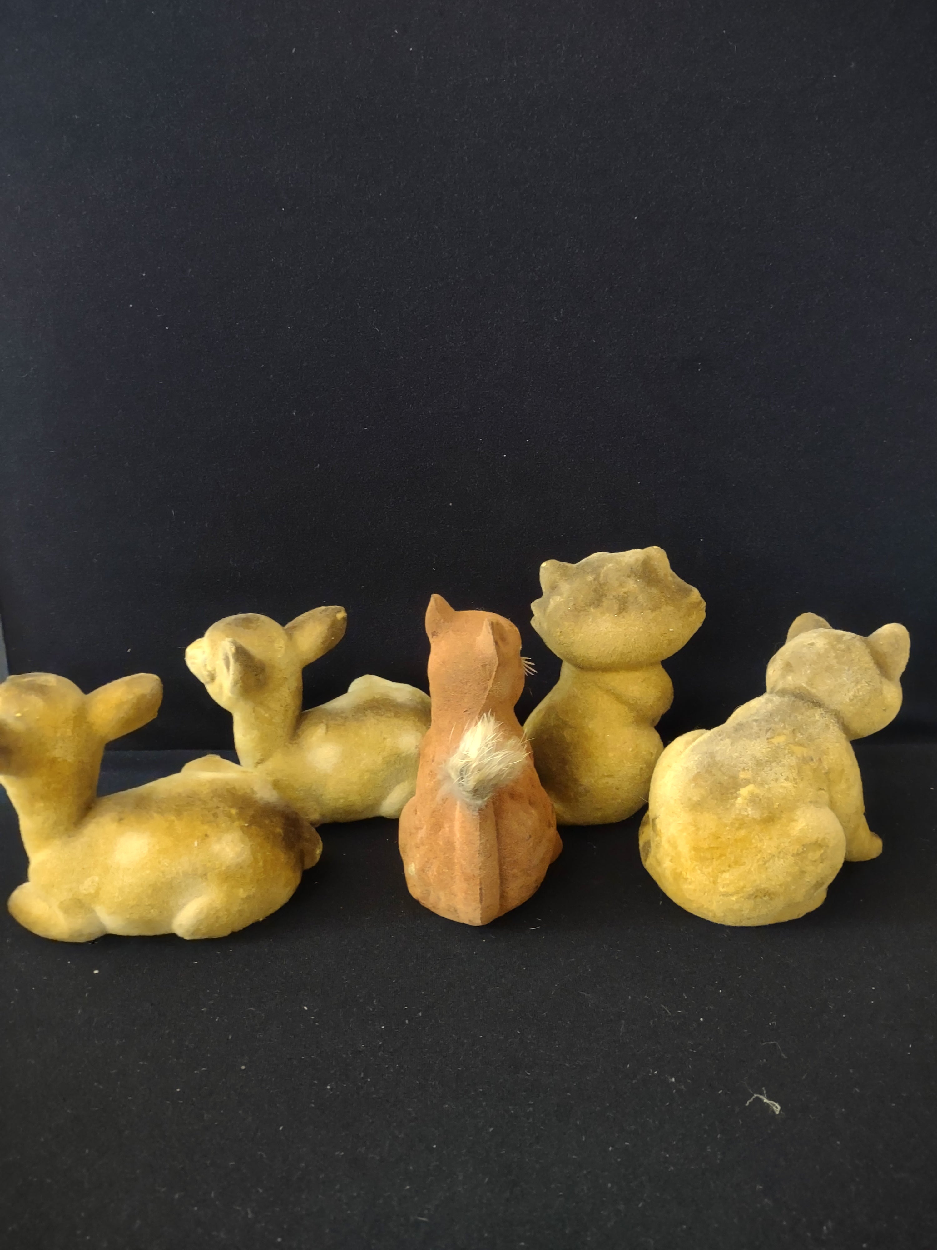 Vintage Flocked Racoon Deer Squirrel Figurines IMPERFECT (lot 3036)