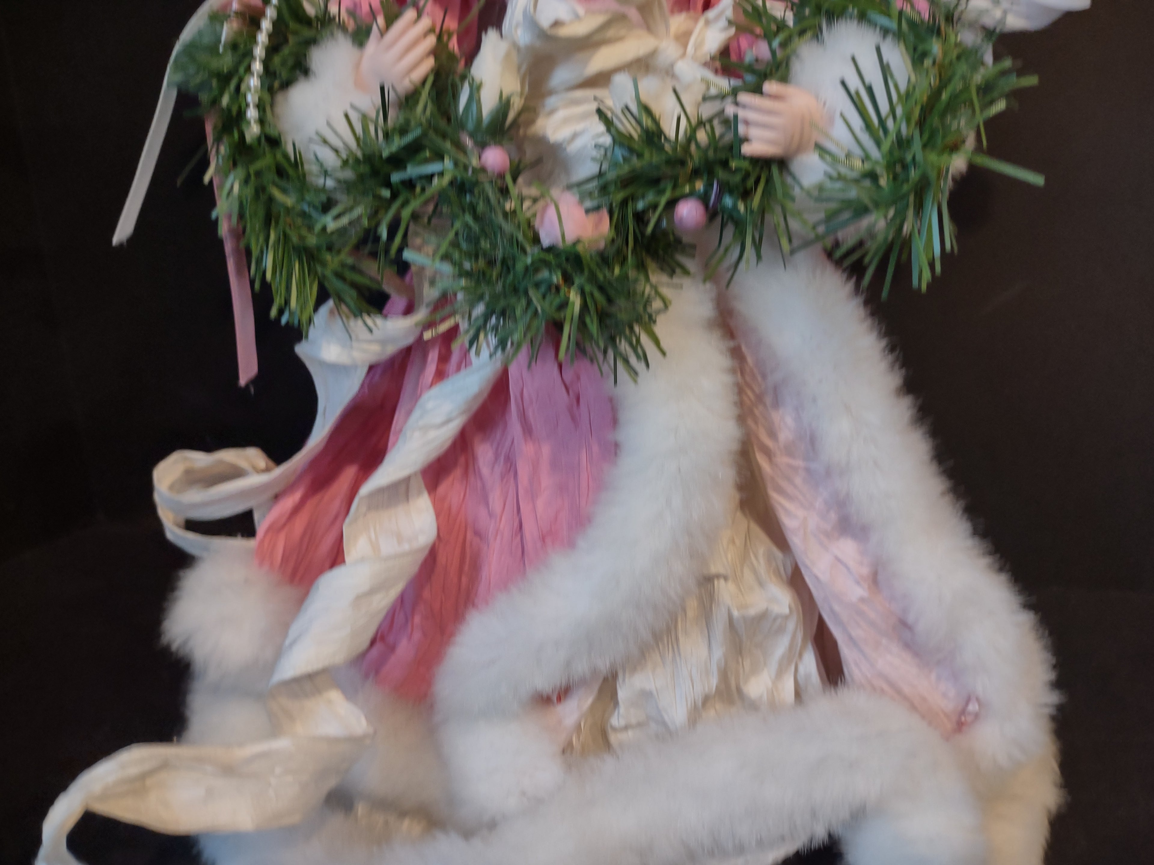 Christmas Angel Tree Topper Pink White 16" Feather Wings (lot 2455)