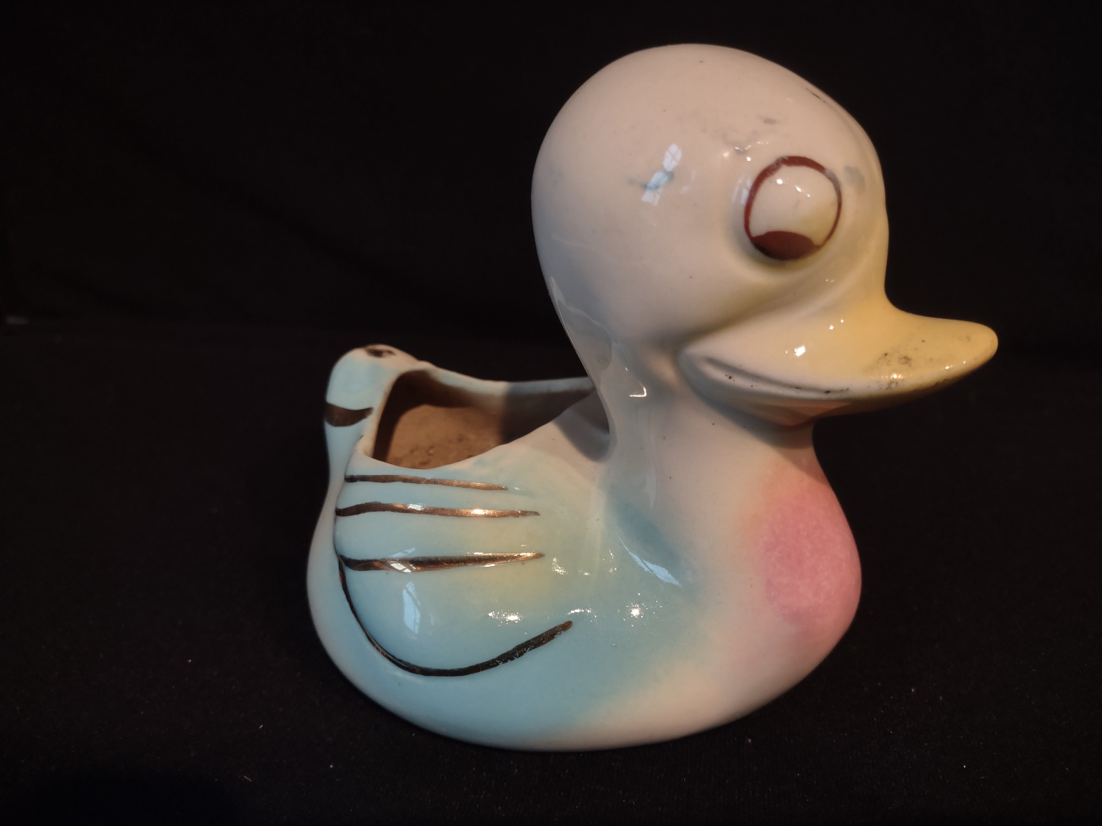 Neiman Ware 22 Carat Gold Accents Small Duck Planter 5" (lot 2784c)
