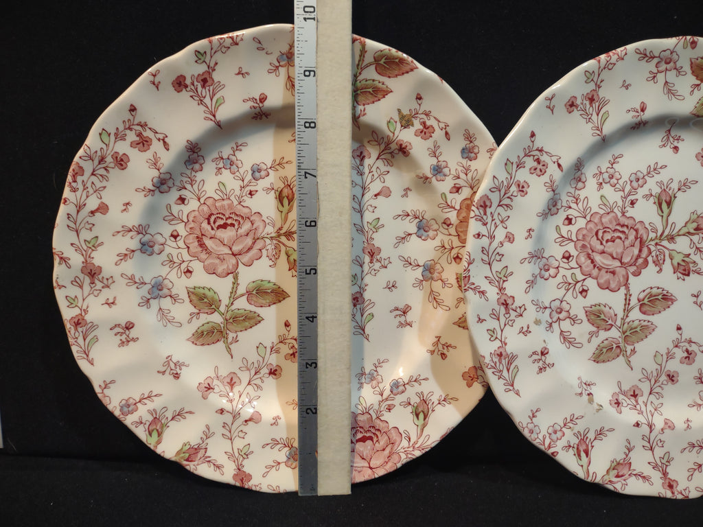 Vintage Dinner Plate x 2 Rose Chintz Johnson Bros Black Stamp (lot 5694)