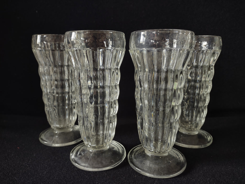 Vintage Retro MCM 5-1/2" Tall Jeannette Clear Glass x 4 (lot 5146)