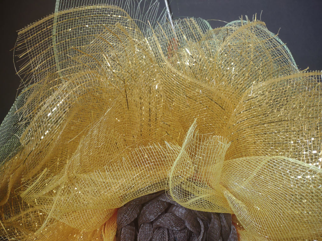Handmade Spring Summer Sunflower Wreath Mesh Ribbon Yellow 18" (lot 1479)