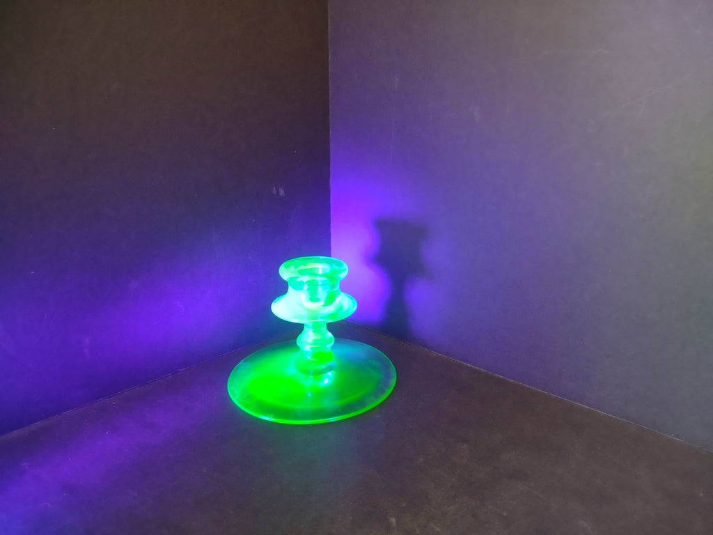 Uranium Vaseline Glass Glows Green Candle Holder (lot 2711)