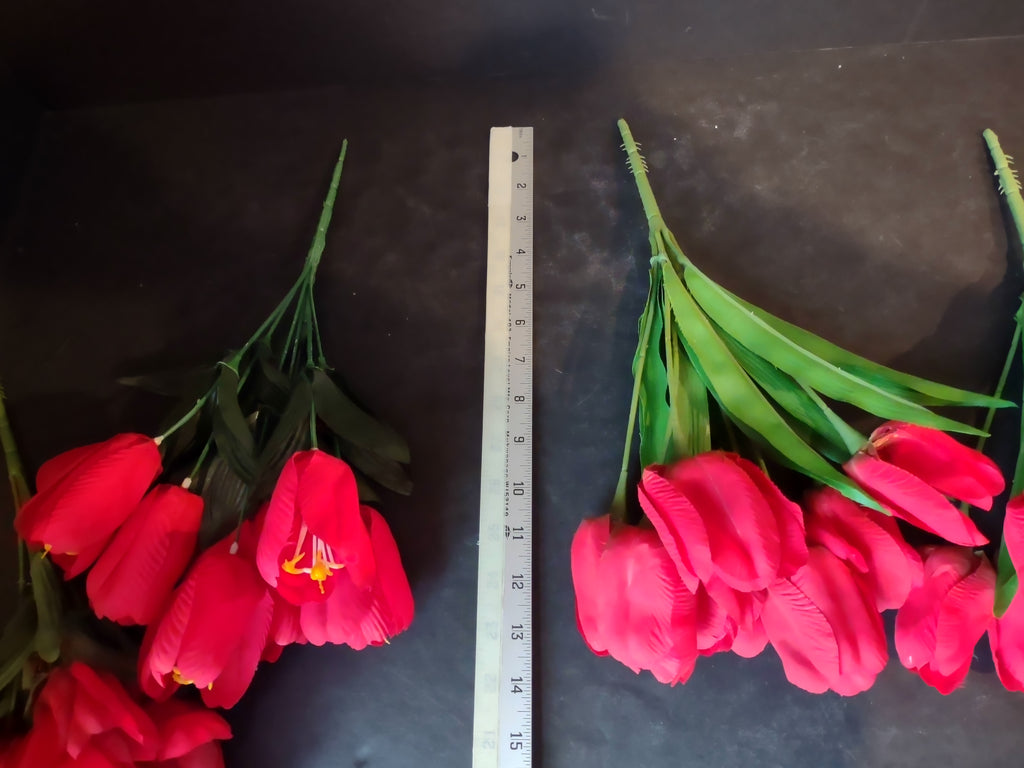 Artificial Tulip Red Flower 6 x Twig 12" Long (lot 5349)