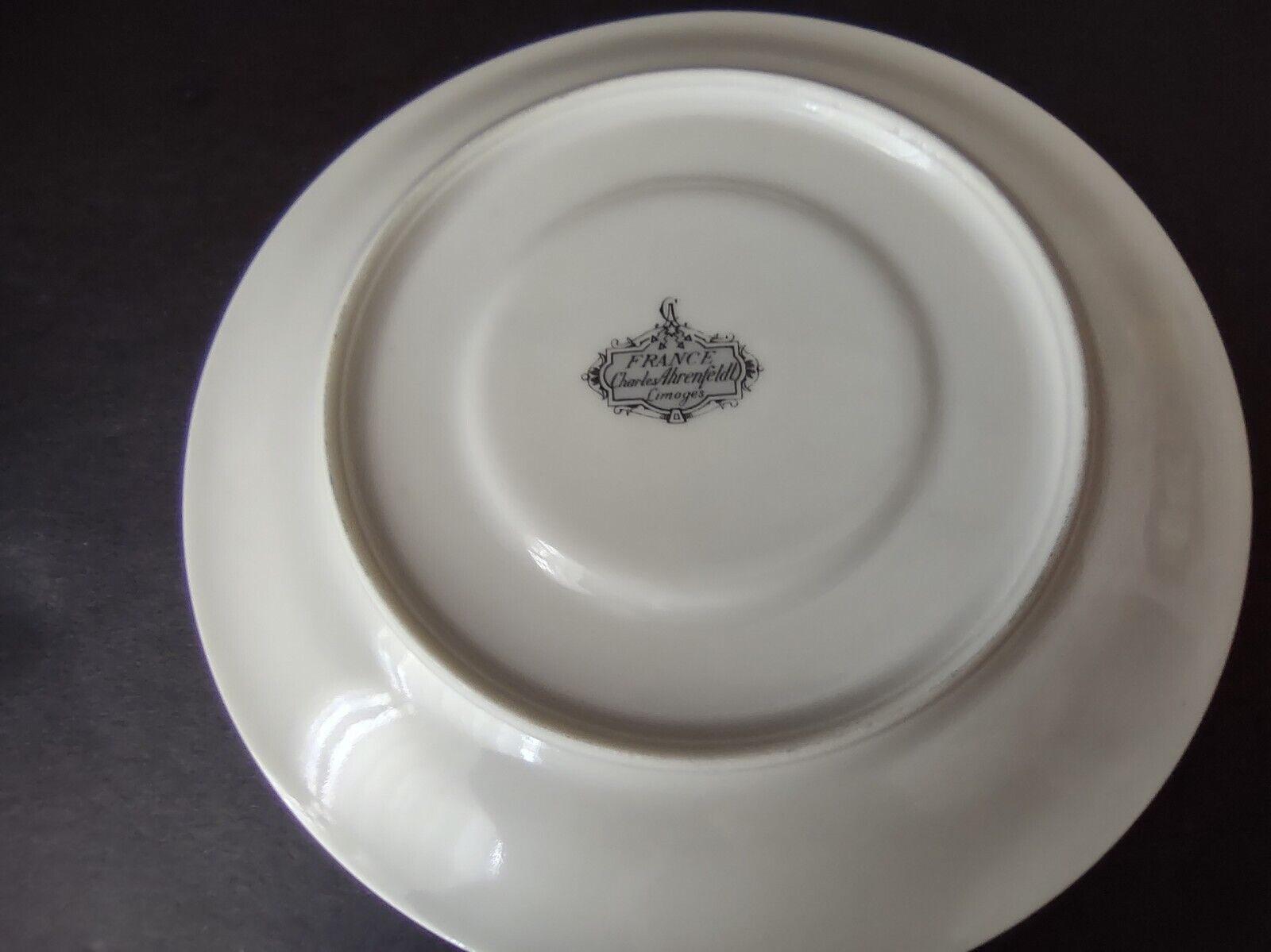 Ahrenfeldt Limoges France Saucer ONLY Bouillon Gold Blue Trim Rose (lot 738)