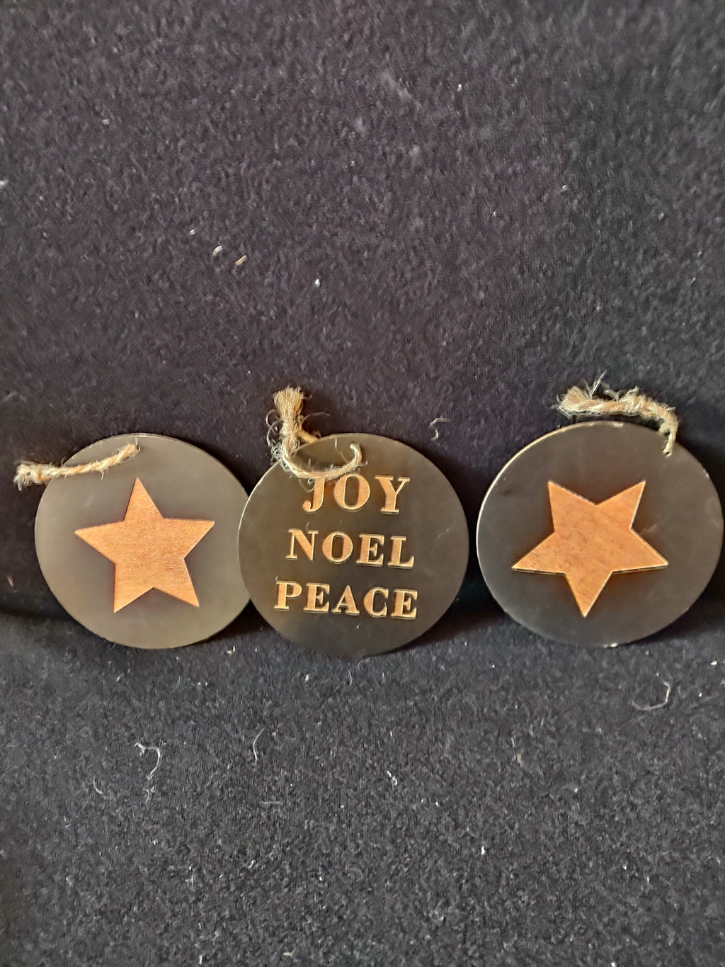 Christmas Wooden Ornaments 3 Noel 1 Peace 2 Stars 1 Joy Noel Peace 3.5"(Lot 4653