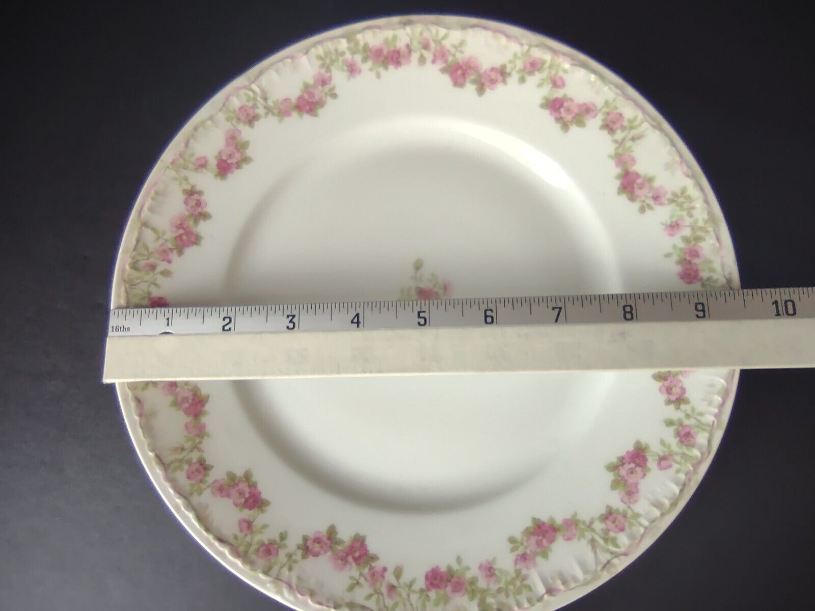GDA Limoges Dinner & Salad Plate Apple Blossom Garland Swag Ribbon (lot 747)