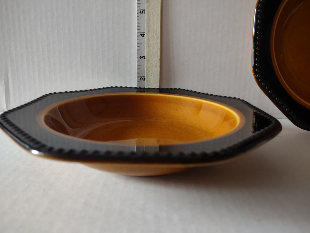 Vintage MCM Ironstone Amber Octagon Soup Bowl x 2 USA Oven Proof (lot 5006)