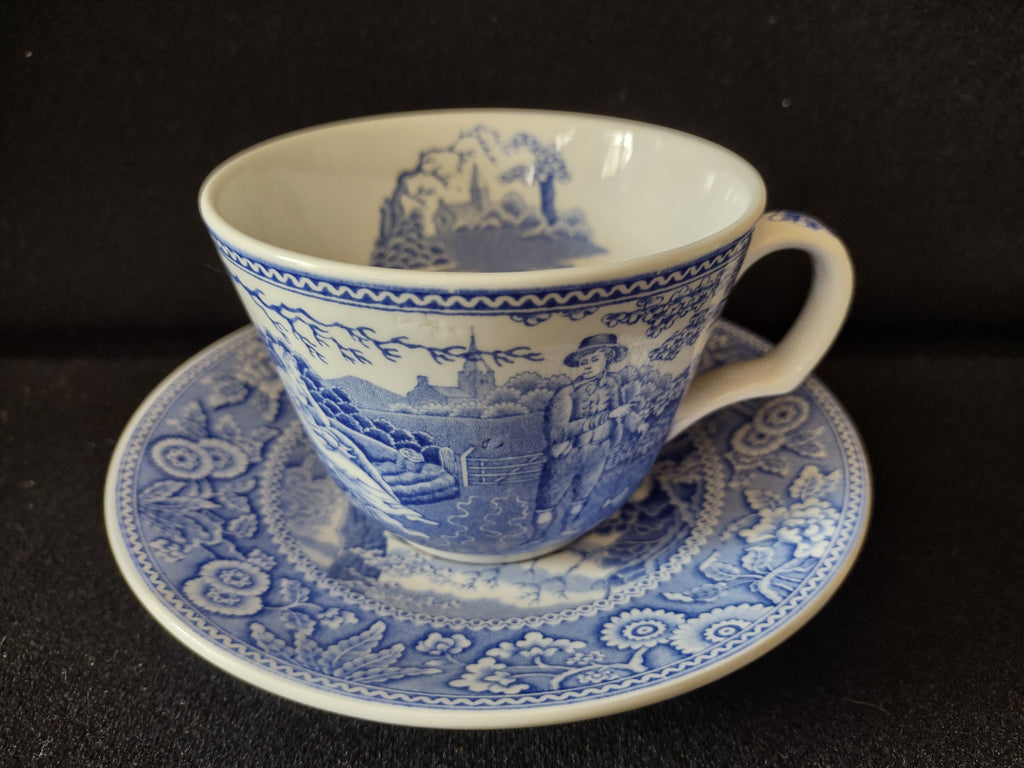 Spode Blue & White Room Teacup Woodman Vintage English Transferware (lot 5847)