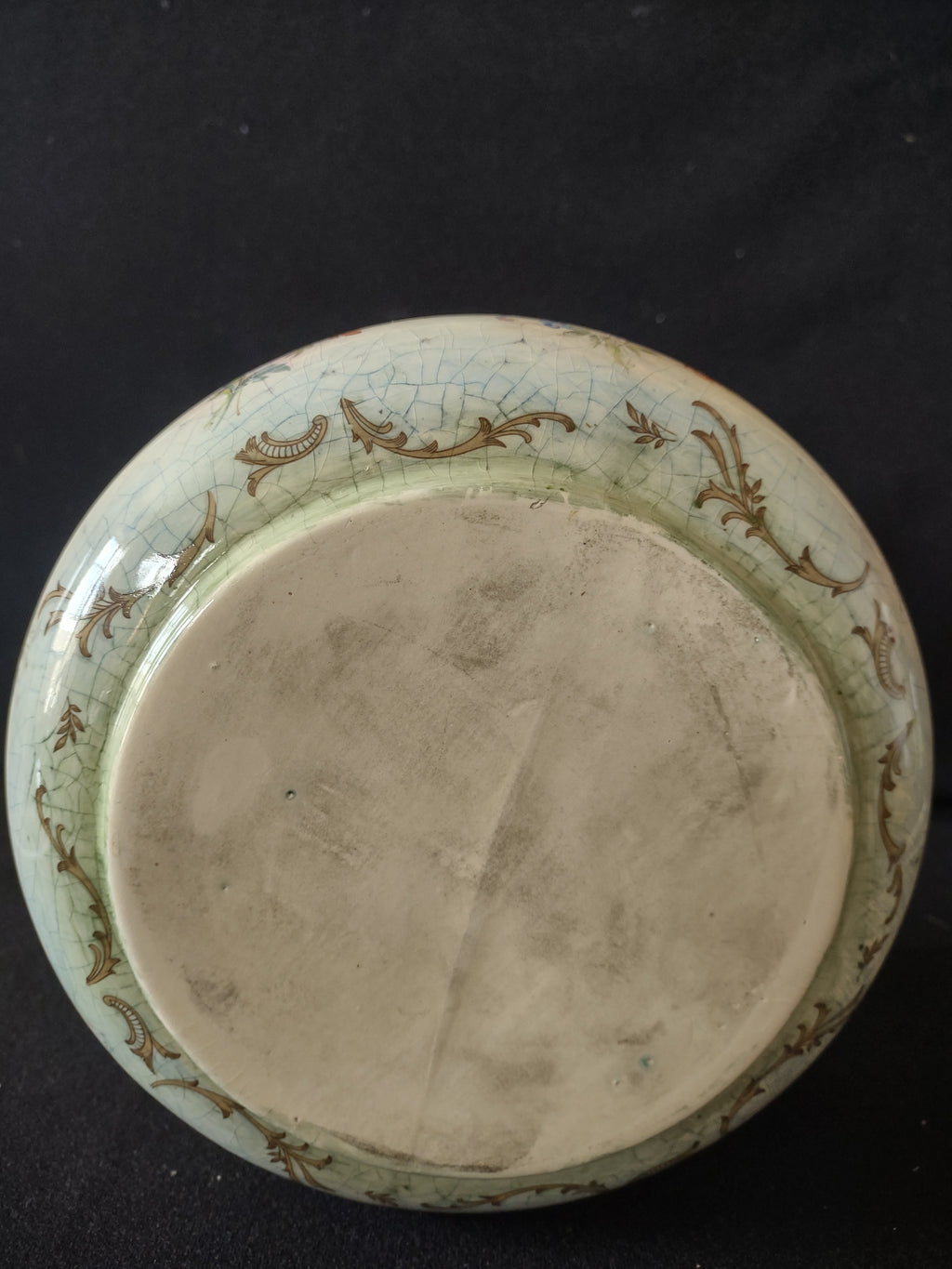 Vintage Floral Round Vase Heavy Crazing Aged Cottage (lot 5522)