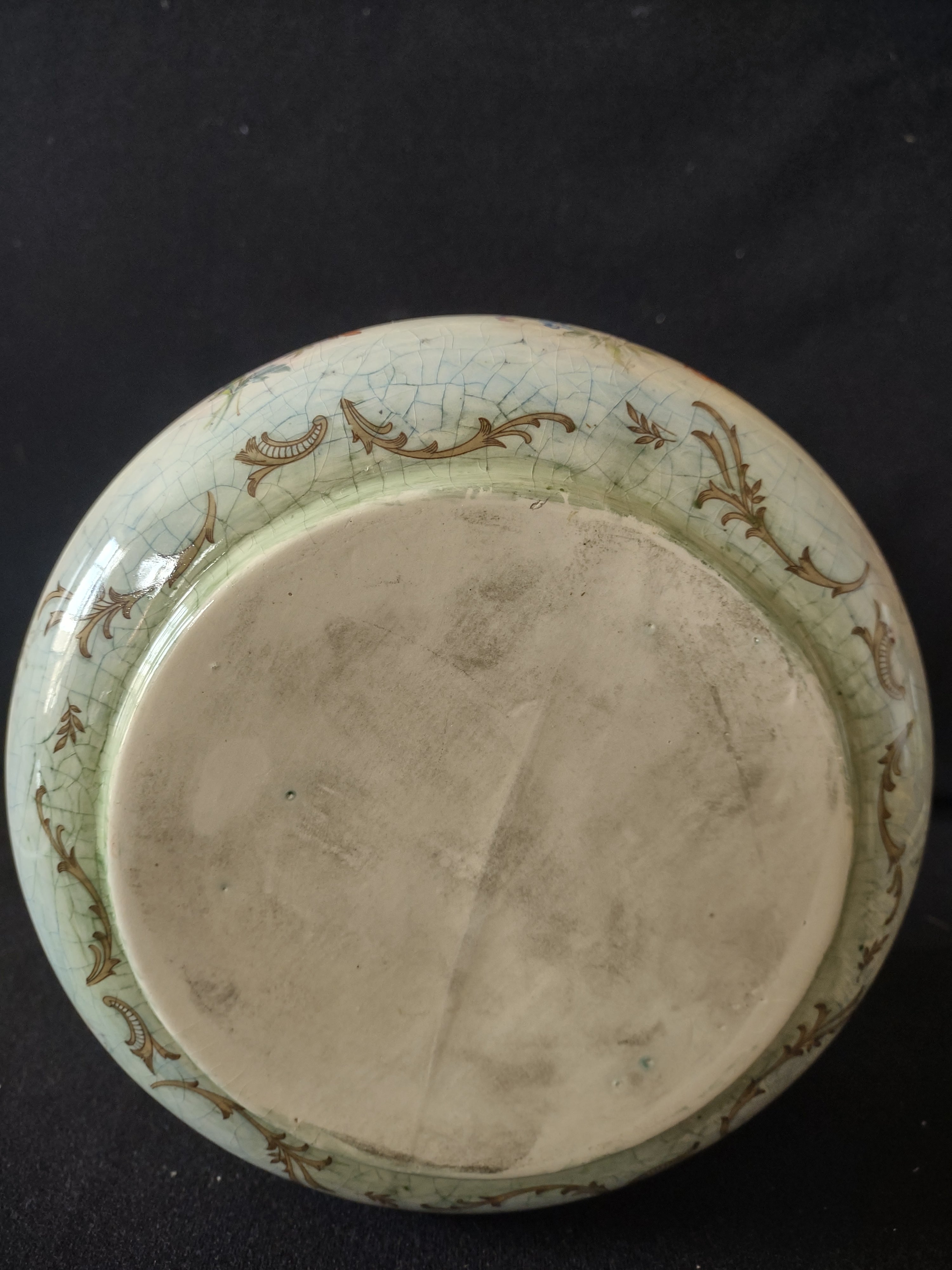 Vintage Floral Round Vase Heavy Crazing Aged Cottage (lot 5522)