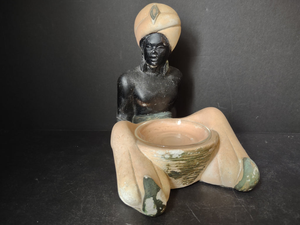Vintage Nubian Blakamoor Ashtray MCM Chalkware Figurine IMPERFECT (lot 2651j)