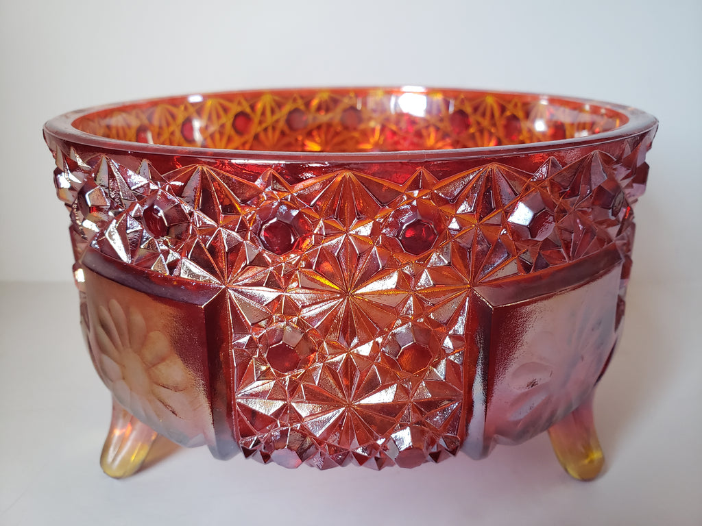 Vintage Marigold Iridescent Footed Bowl Carnival Glass (lot 2216)