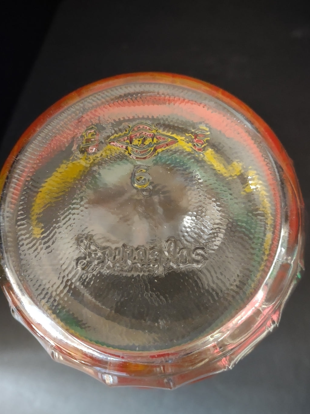 Vintage Duraglas 32 Oz Juice Bottle Clear Glass Red Yellow Green EZ Por (Lot5315
