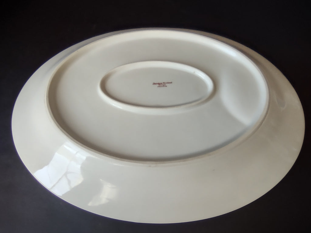 Haviland Limoges Oval Serving Platter 13-1/2" Pink Rose Green Ribbon (lot 888)