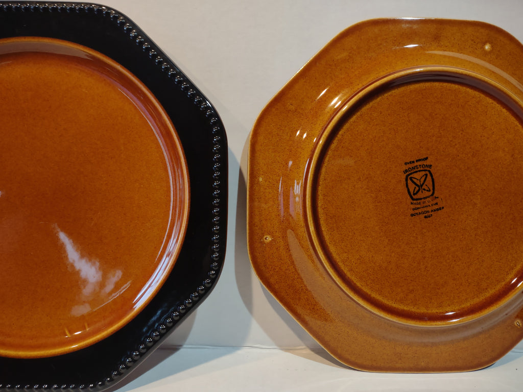 Vintage MCM Ironstone USA Amber Octagon 10" Dinner Plate x 2 Oven Proof lot 5003