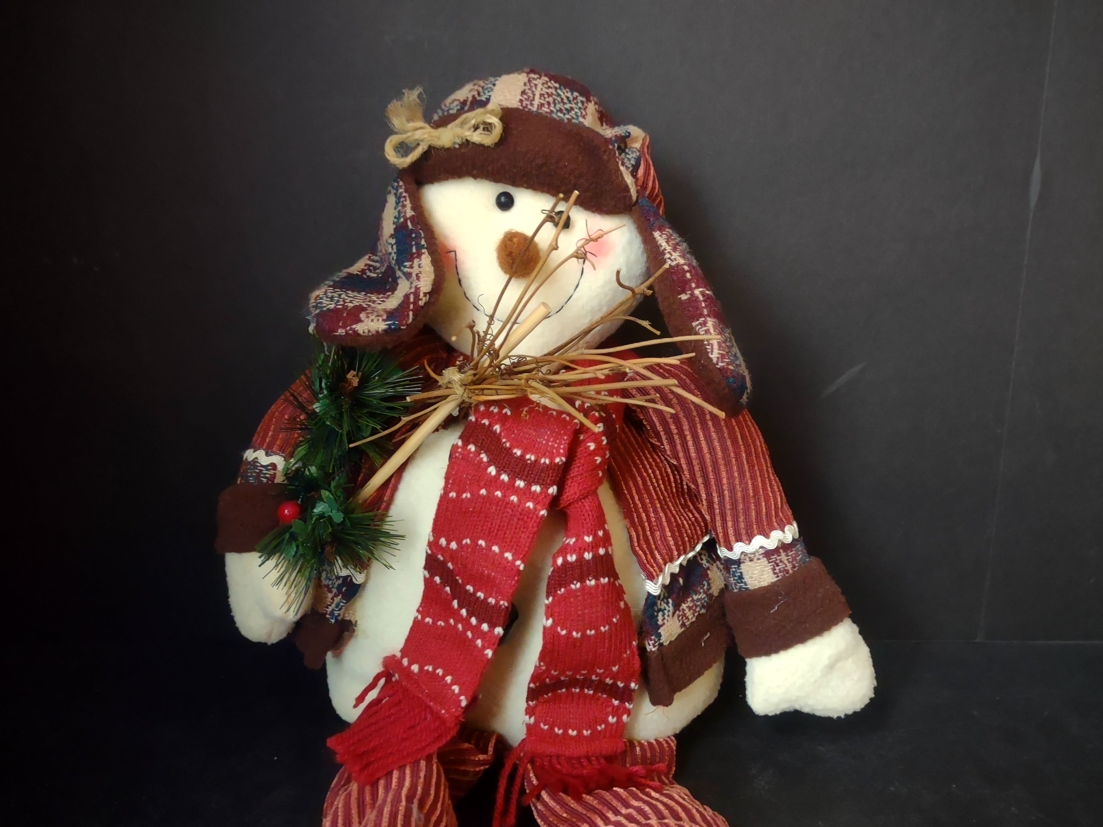 Christmas Primitive Shelf Sitting Snowman with Bells 12" Tall Sitting (lot 3362)