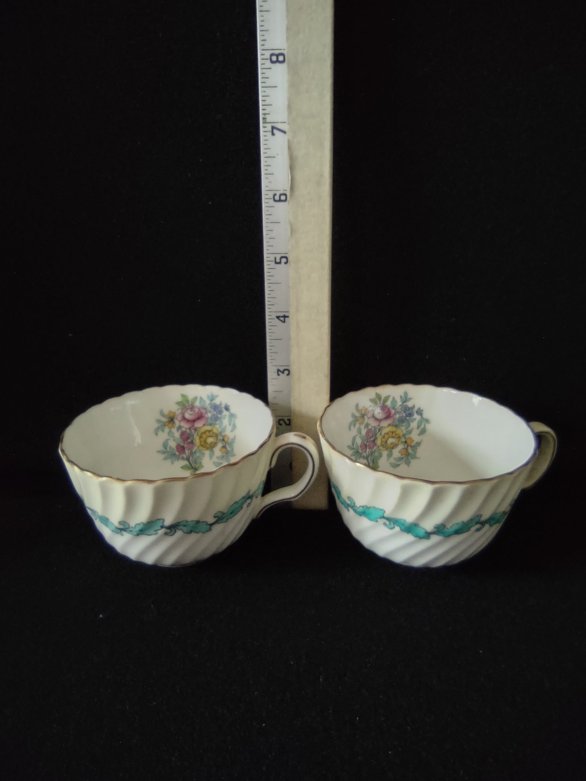 Vintage Minton Ardmore Teacup Bone China Leaf Floral Gold Set Of 2 (Lot 5494)