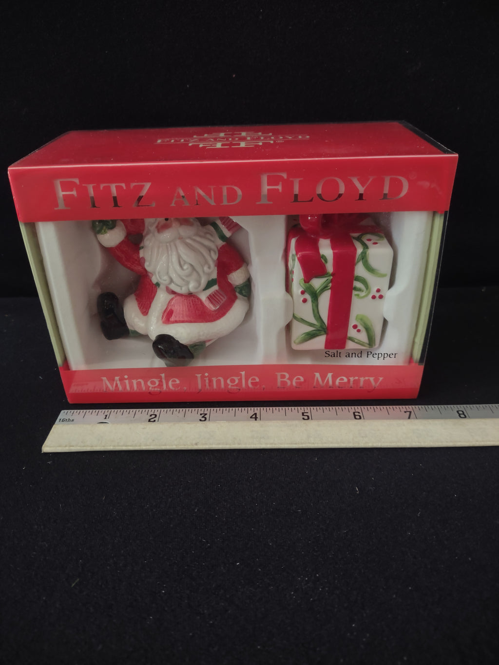 Fitz Floyd Christmas Jingle Be Merry Santa Gift Salt Pepper Shaker (Lot 3513)