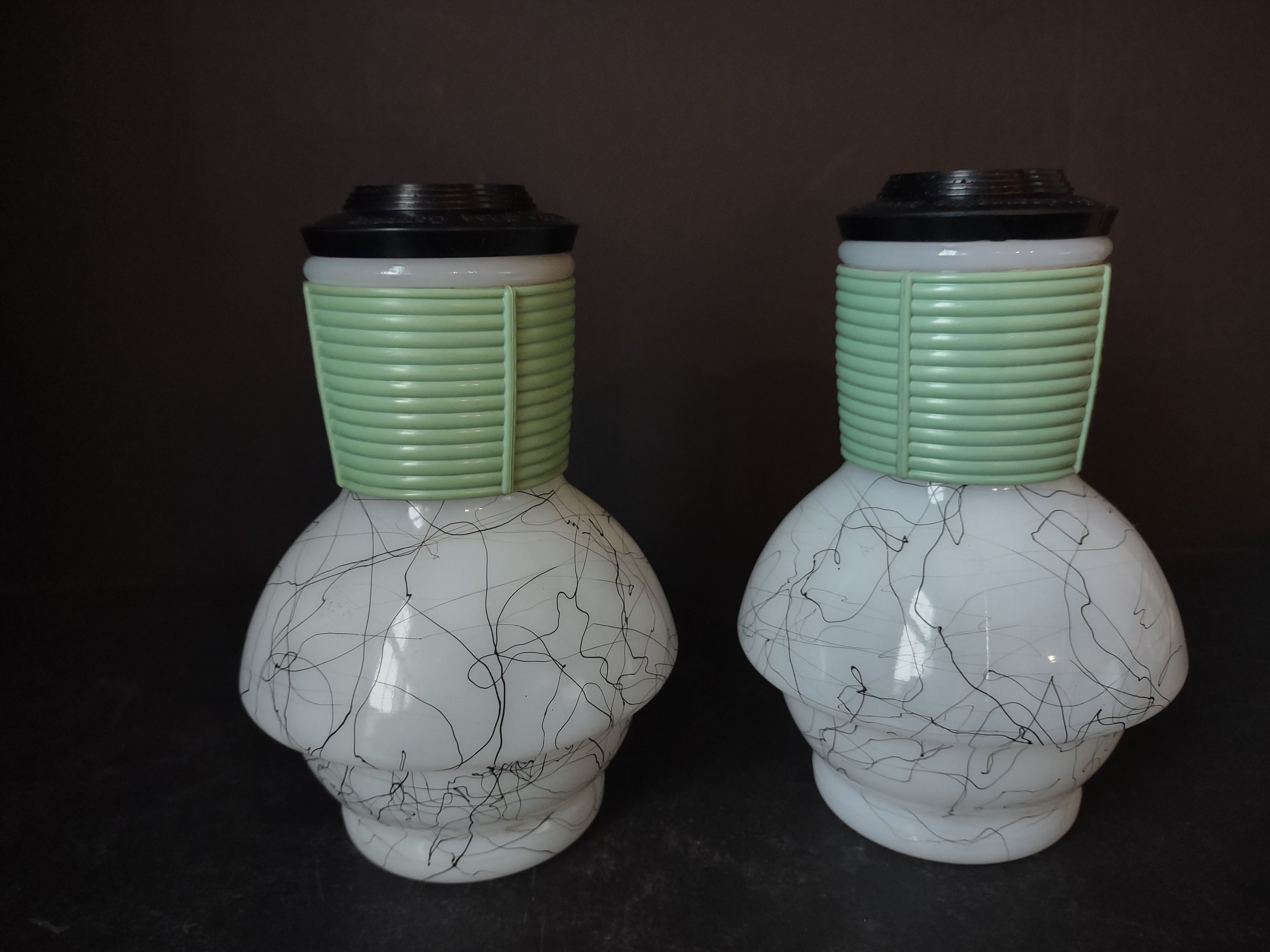 Vintage Hottle Carafe Milk Glass x 2 with Lid (lot 5264)