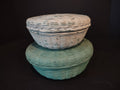 2 x Vintage Wicker Basket Painted Turquoise White Lids Rustic Primitive (1146)