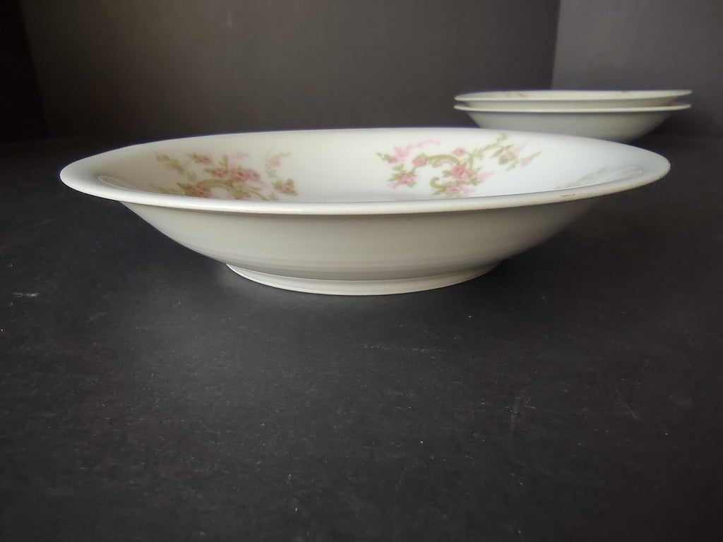 Haviland Limoges 3 x Cream Soup Plate Pink Rose Green Ribbon (lot 891)