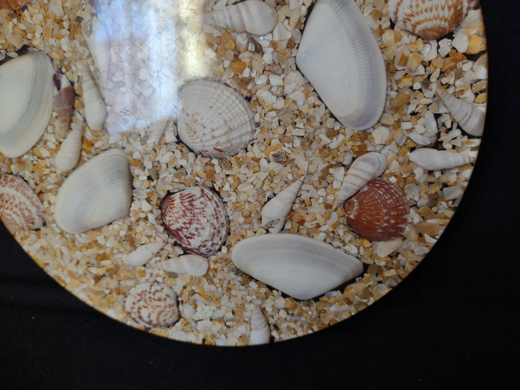 Vintage Acrylic Shell Trivet Handmade with Beach Sand (lot 1697)