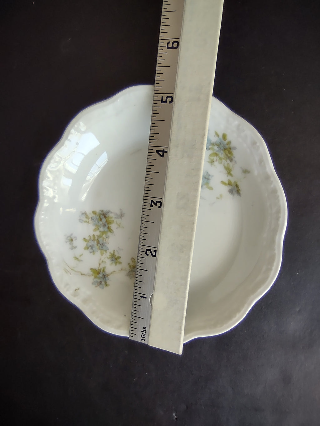 A L Limoges French Cottage Shabby Chic Blue Flower Cranberry Bowl 5"(lot 1097)