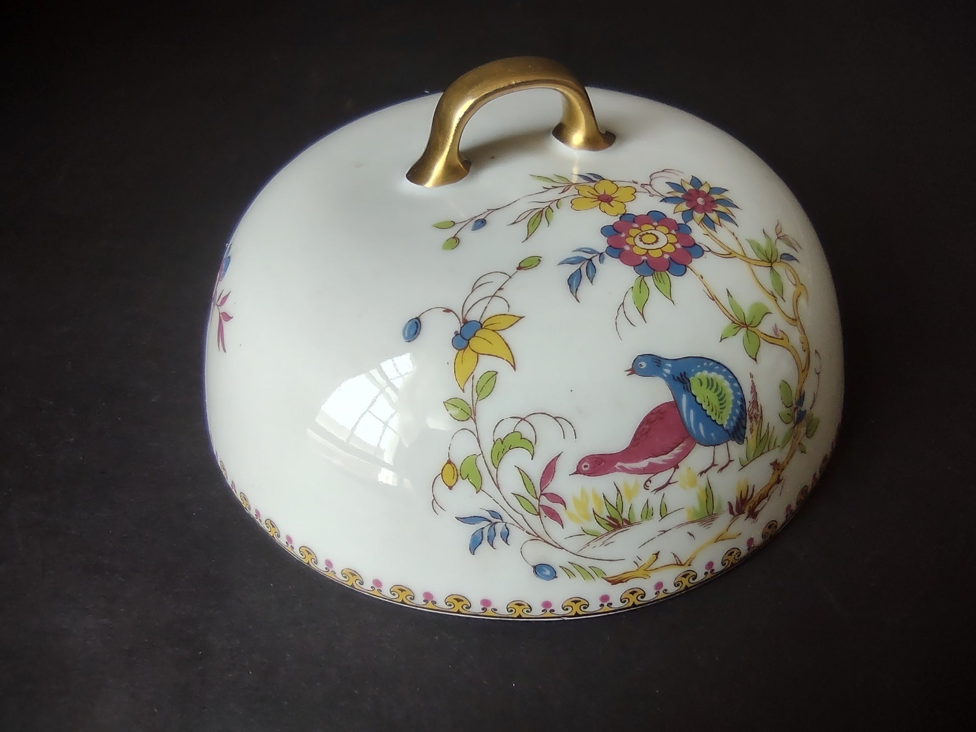 B. Altman Limoges Old Abbey Rouen Spray Pheasant Butter Dish Lid ONLY (lot 812)
