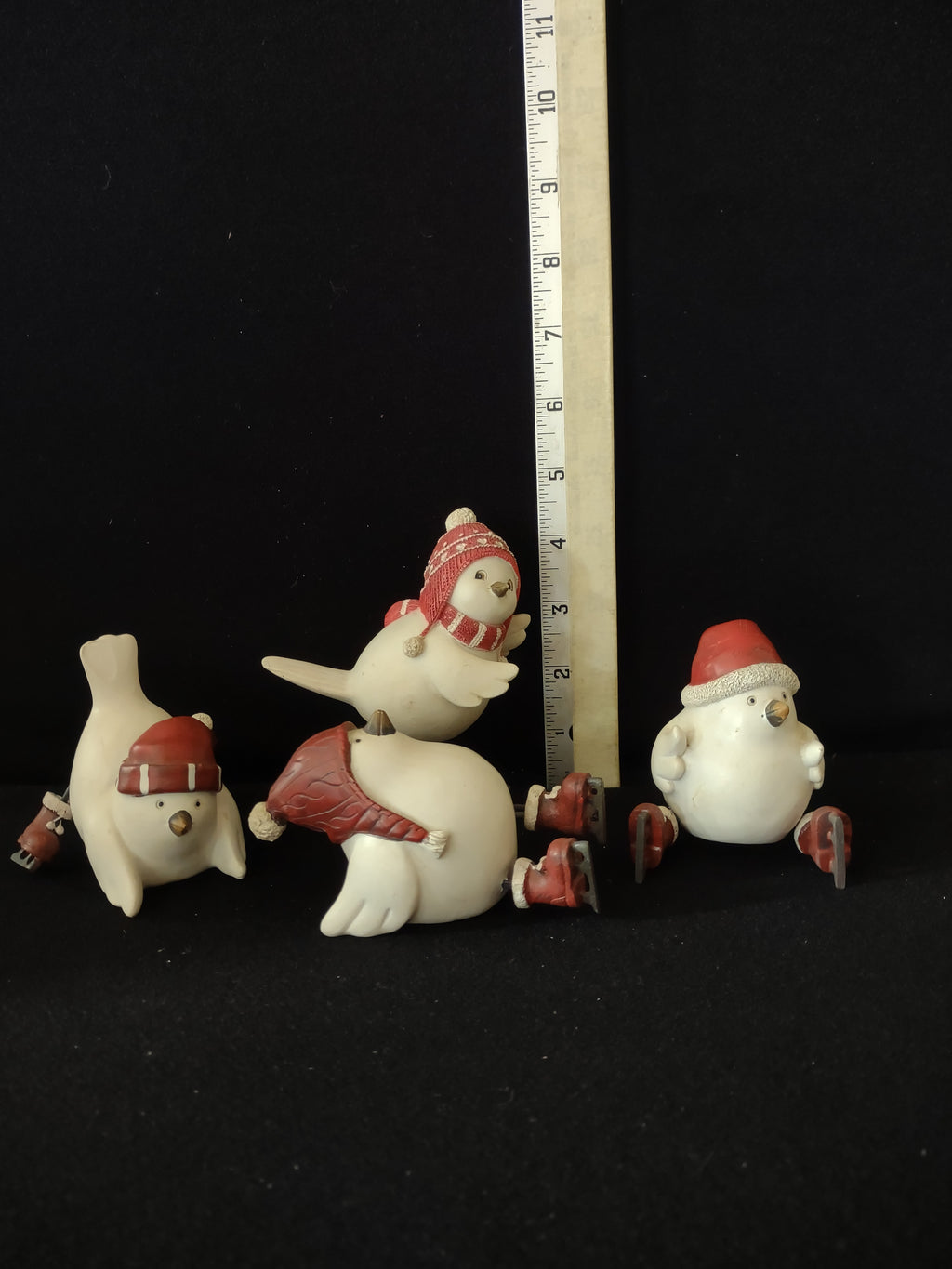 Vintage Winter Christmas 3 Skating Birds in Hats Cute Funny (Lot 3673)