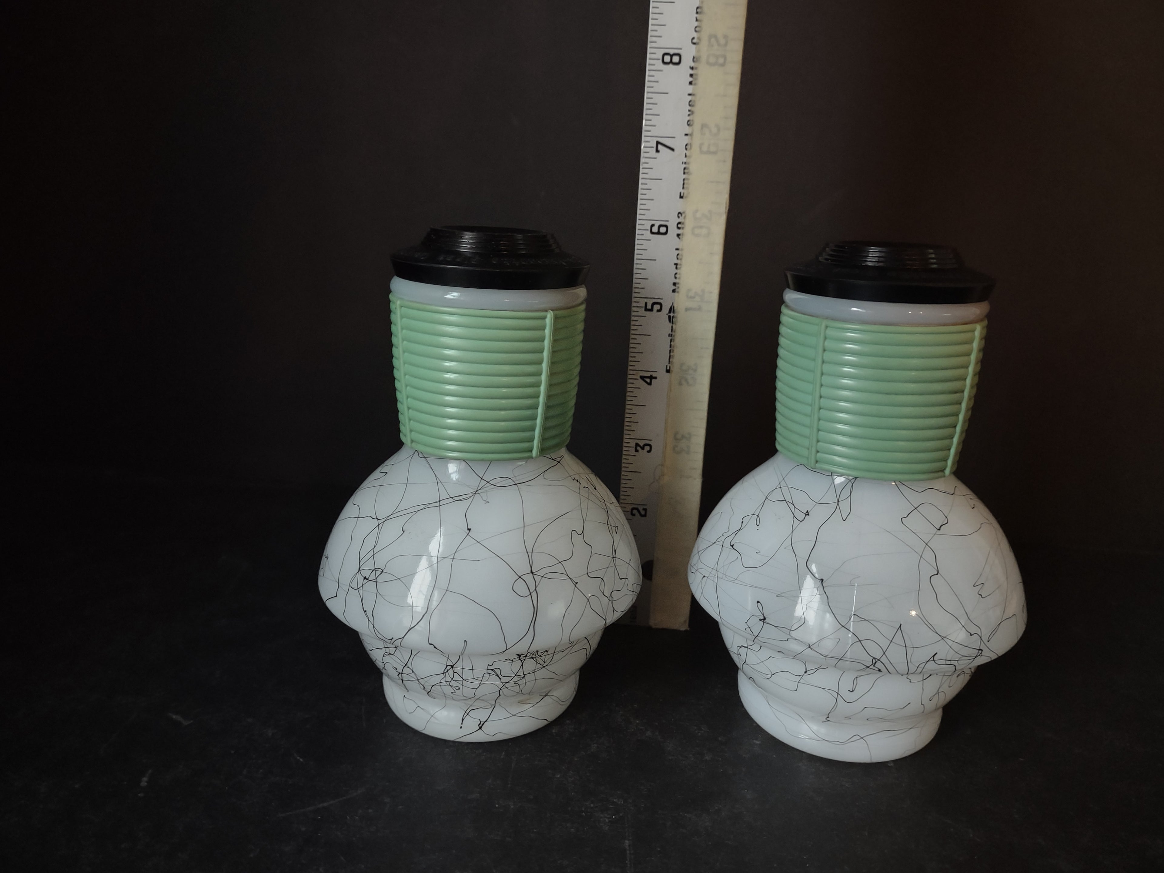 Vintage Hottle Carafe Milk Glass x 2 with Lid (lot 5264)