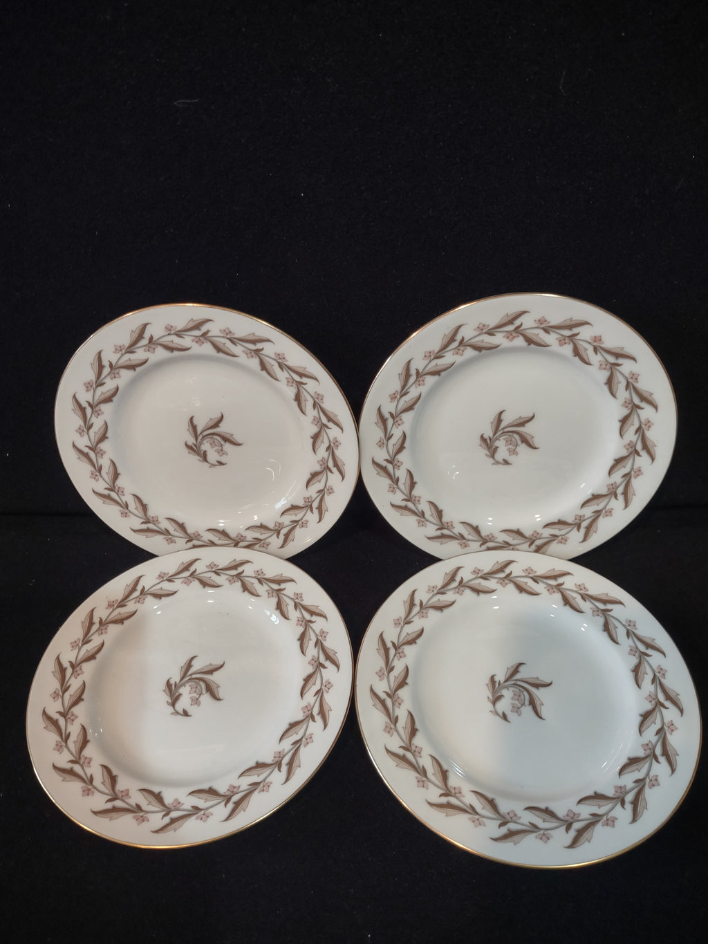 Vintage Minton Rosewood Bread Butter Plate Bone China Pink Gold x 4 (Lot 5435)