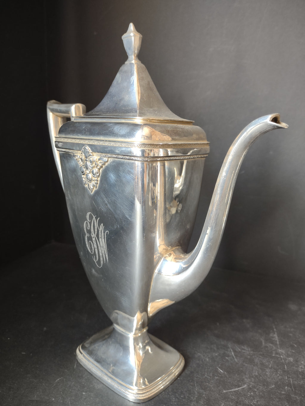 Vintage Silver Plated Adoration Rogers Bros Coffee Pot Monogrammed (lot 3058c)