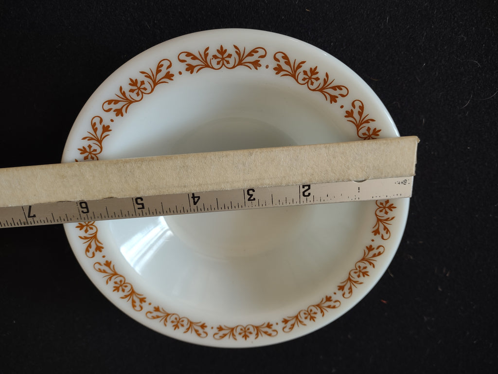Vintage Pyrex Milk Glass USA Copper Filigree Cereal Bowl x 7 (lot 5210)