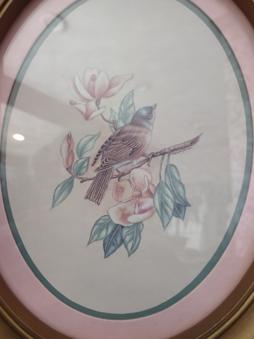 Vintage Homco Home Interiors Oval Bird Print Picture (lot 2581c)
