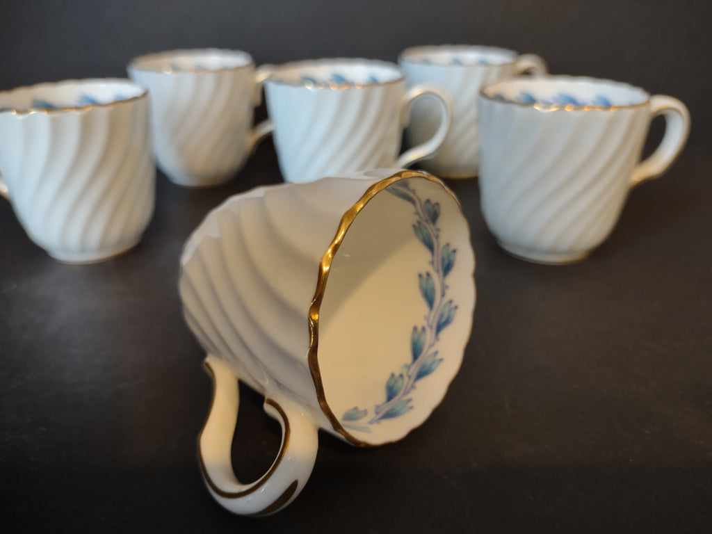 Vintage Minton England Bone China Cheviot Blue Demitasse Cup x 6 (lot 5437)