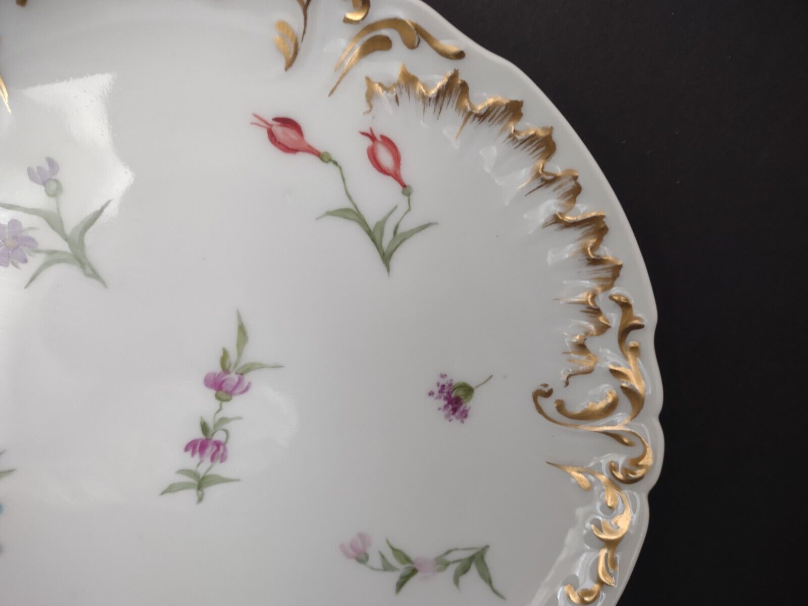 Set 3 JP France Plate Relief Molded Scrollwork Guild Gold Edge Luncheon (lot 358