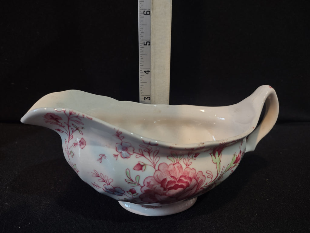 Vintage Gravy Boat Rose Chintz Johnson Bros England Red Stamp (lot 5690)