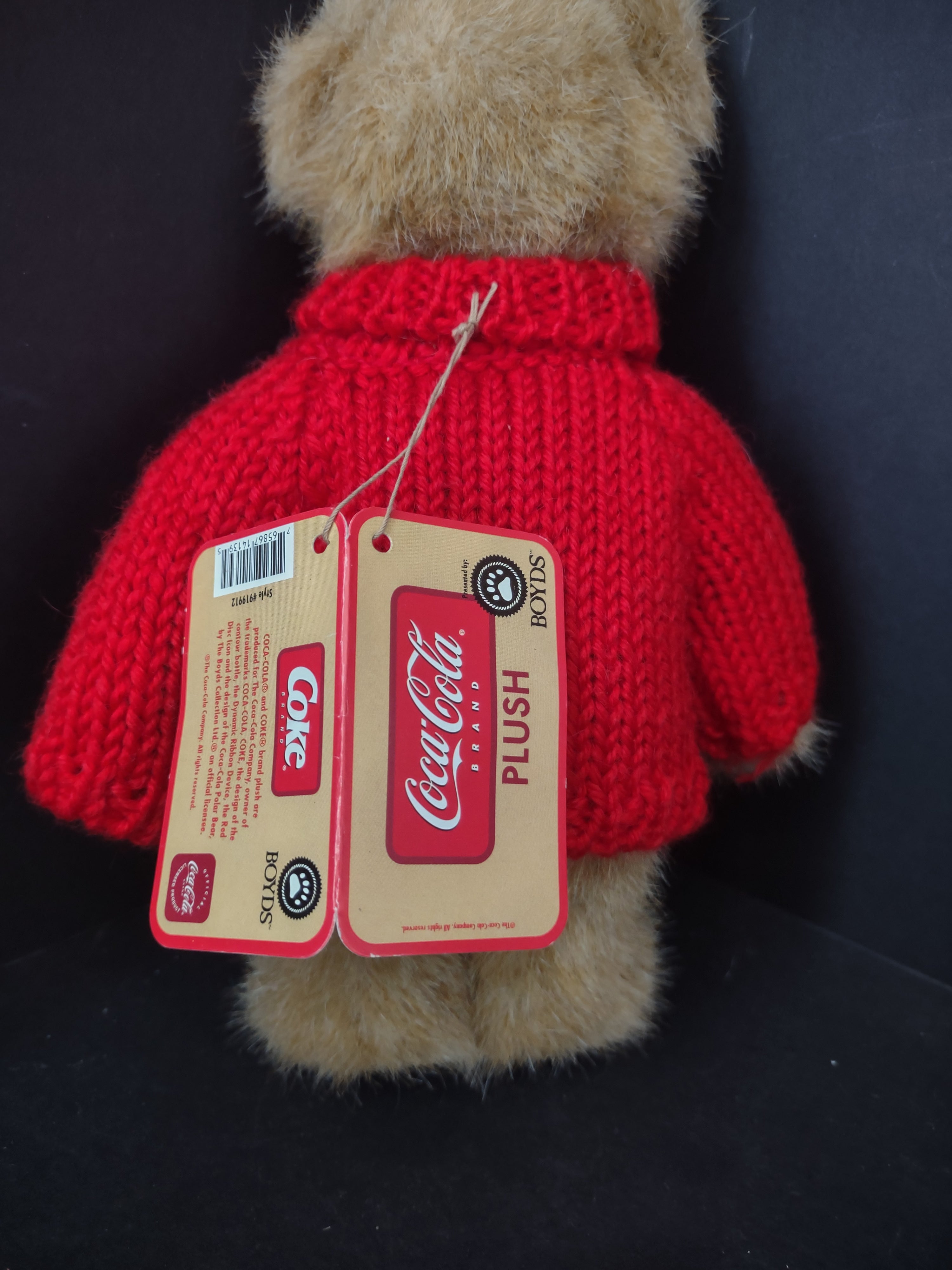 Vintage Collectible Coca-Cola Boyds Bear Plush Johnny Red Sweater 8" (lot 3128c)