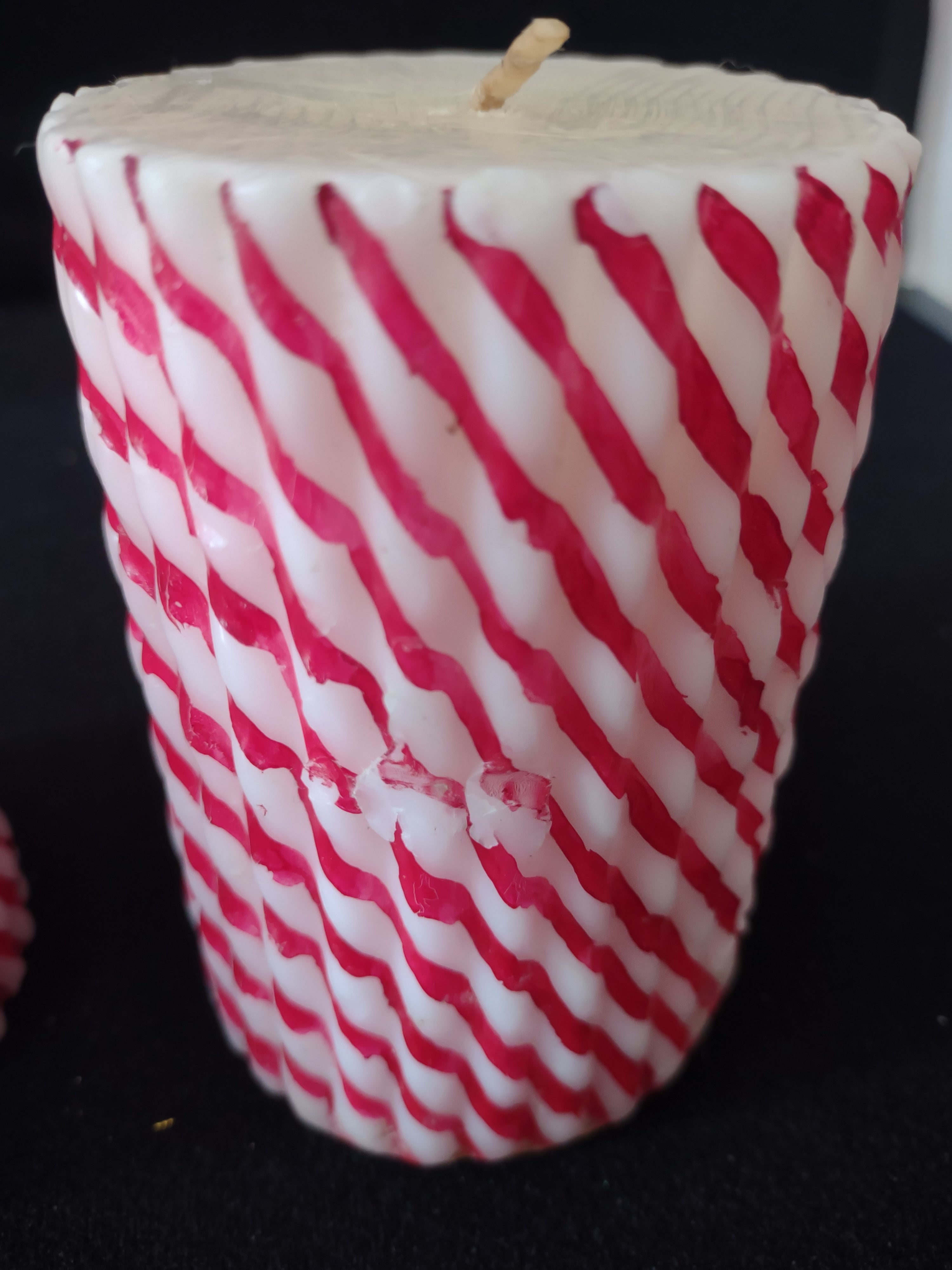 Christmas Holiday 3 Red White Striped Pillar Candles 6" 4" 3" (Lot 3925)