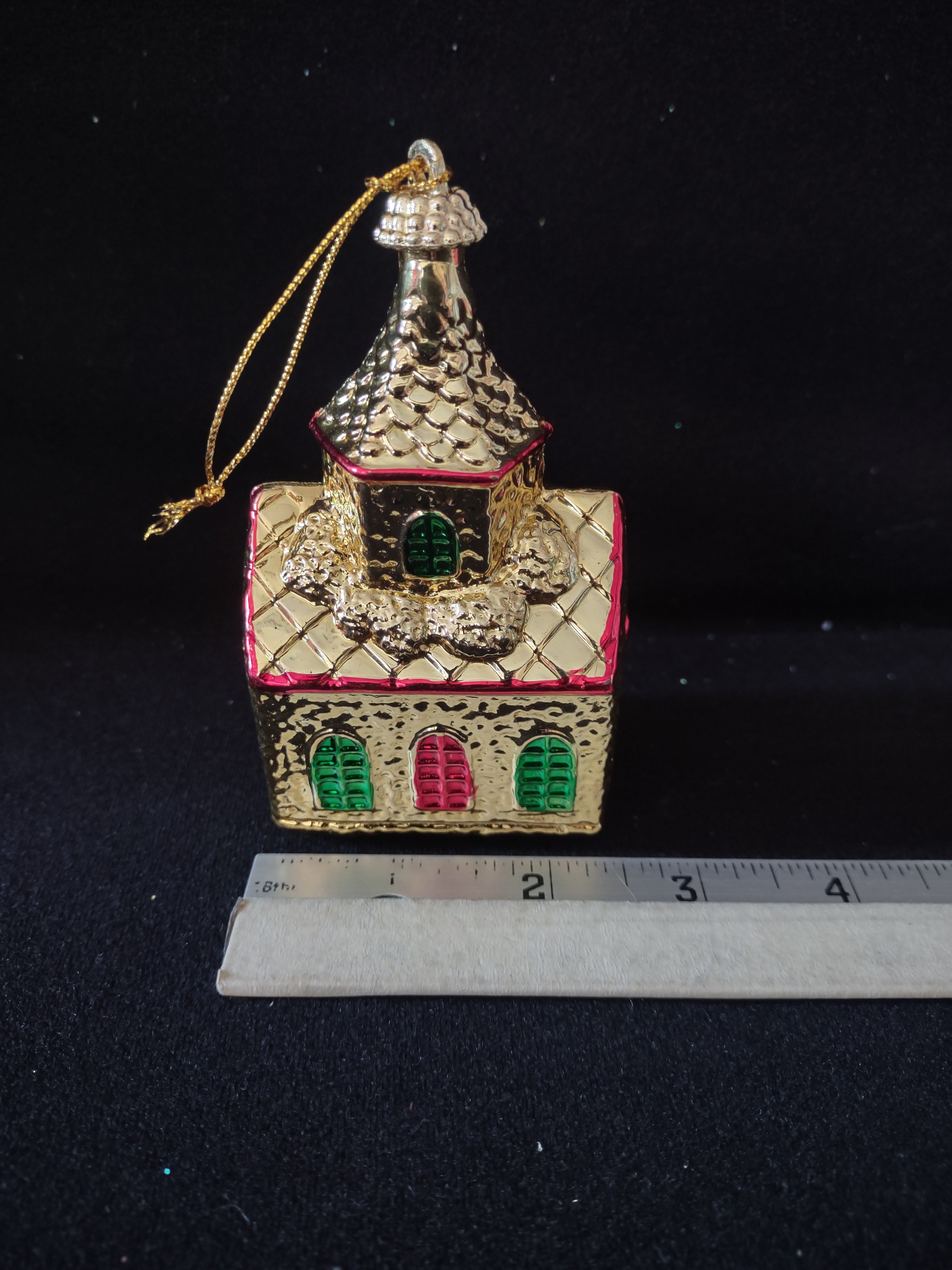 Vintage Christmas Ornament Golden Church Plastic x 5 (Lot 4399)
