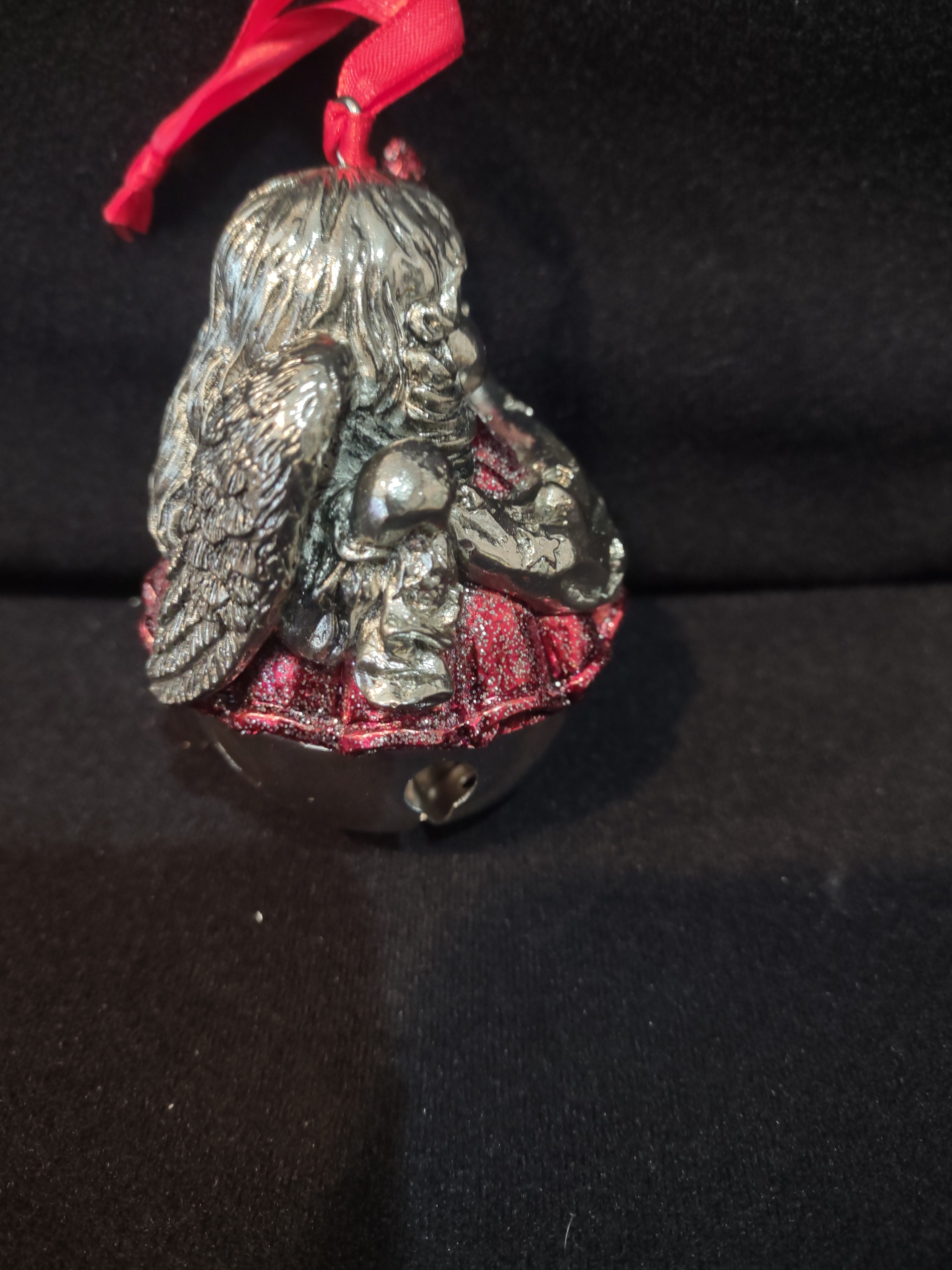 Christmas Silver Plated Angel Bell Ornament Red Robe Cardinal (Lot 4093)